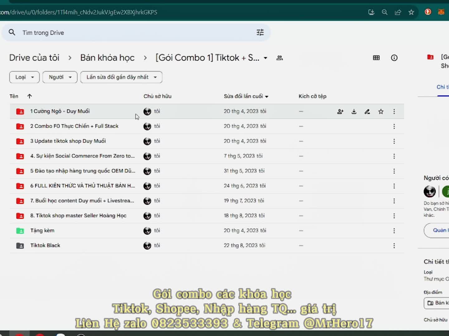 Preview for xem trước các khóa trong gói combo TIKTOK SHOPEE, NHẬP HÀNG TQ